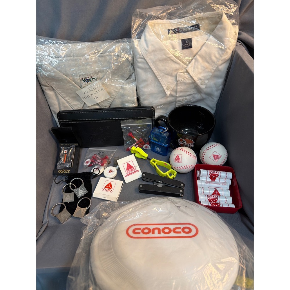 Citgo Conoco Texaco Gas Oil Memorabilia Lot Shirts Mug Zippo Money Clip Keychain